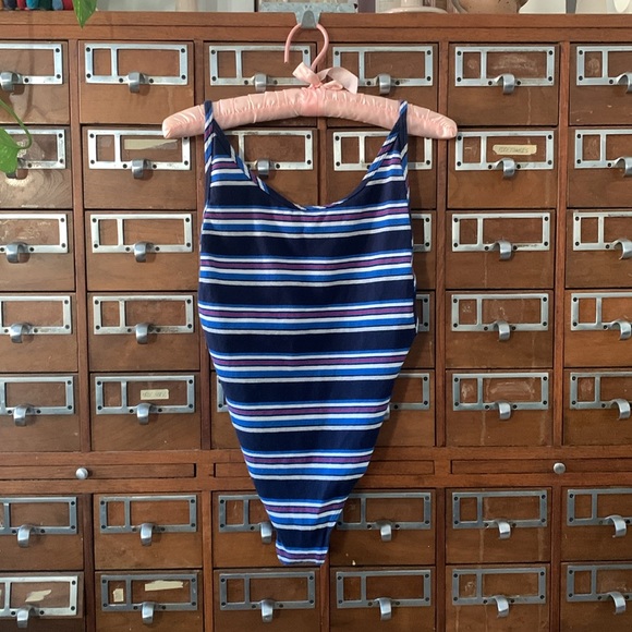 TNA Blue Red Striped Bodysuit Size Medium - Picture 2 of 6
